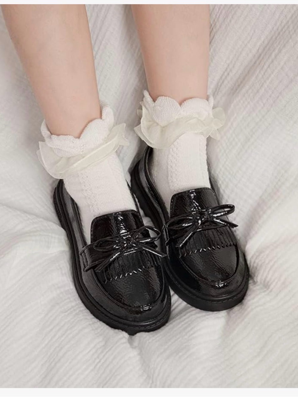 Black Patent Loafers with Bow Accent